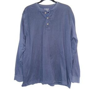LLBean‎ Mens Carefree Unshrinkable Henley Long Sleeve Blue L 100% Cotton